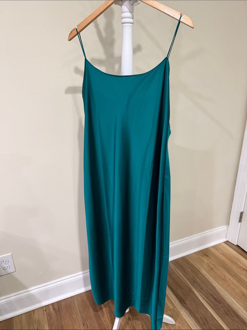 J. Crew 16 XL Like New Emerald Green Teal Slip Dress MIDI Maxi SATIN Sateen